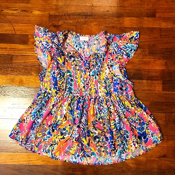 🔥Sale Hailey & Co Multi-Colored Ruffle Sleeved Blouse - Picture 1 of 4